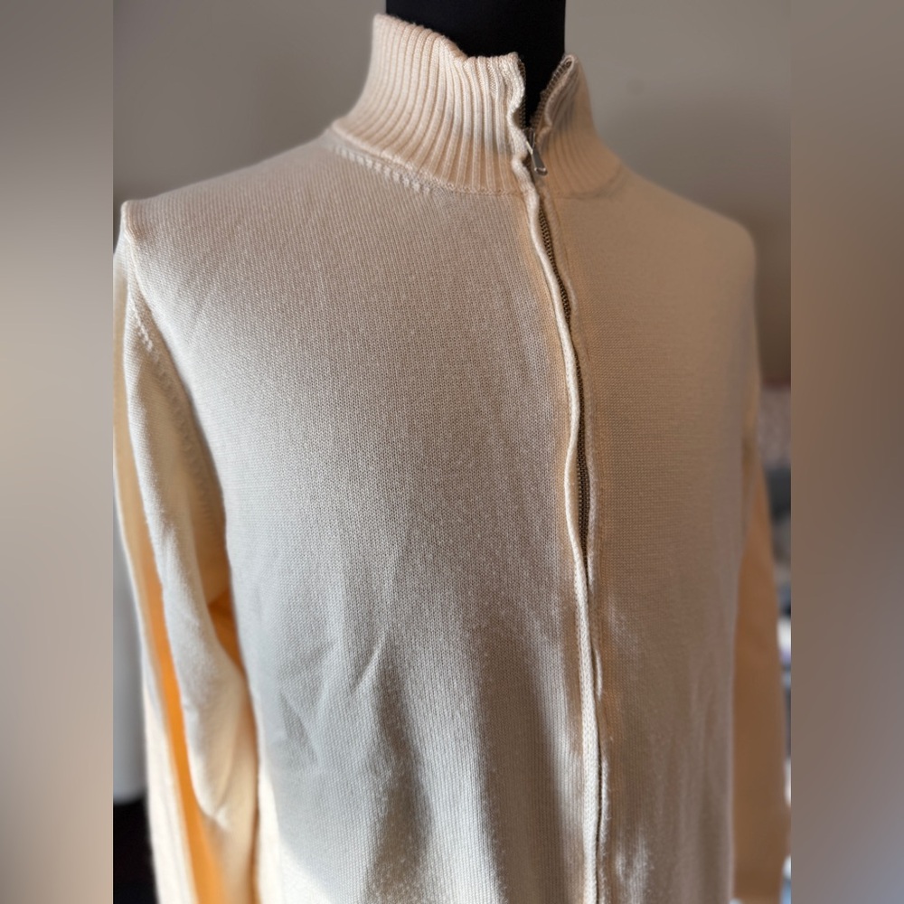 Zanetti Sport Men’s Zip-Up Cardigan. Cream, L. Merino Wool. Made in Italy 🇮🇹